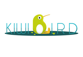 Cartoon style kiwi bird illustration. Kiwi bird is sitting next to her egg.