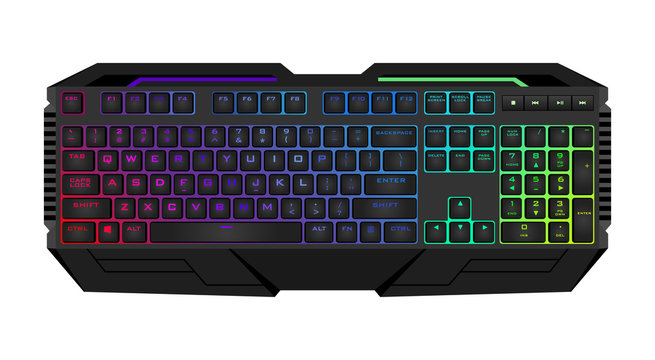 Gaming keyboard with LED backlit. Realistic computer keyboard.