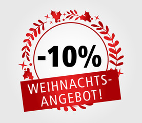 10% Weihnachtsangebot Aktion Angebot Weihnachten Rabatt Reduziert Kranz Vektor