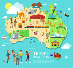 Map Of Australia Attractions Vector And Illustration.