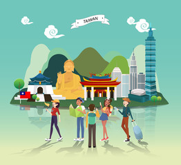 Tourist attraction landmarks in Taiwan illustration design