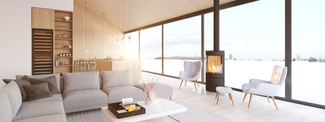 new modern scandinavian loft apartment. 3d rendering