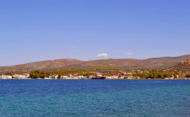 scenery of Eretria Euboea Greece as seen from the boat - greek summer destination