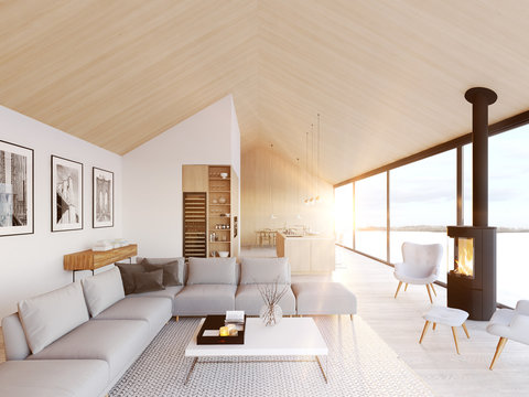Fototapeta new modern scandinavian loft apartment. 3d rendering