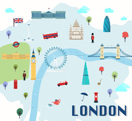 Map Of London Attractions Vector And Illustration.