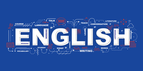 English word for education with icons flat design