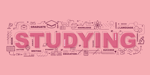 Design Concept Of Word STUDYING Website Banner.
