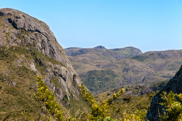Top of the Sino and Castles of the Açu in the background, seen from the summit of Papudo, Serra dos Órgãos National Park, Teresopolis, Brazil