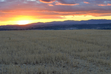 Stormy sunset in the fields