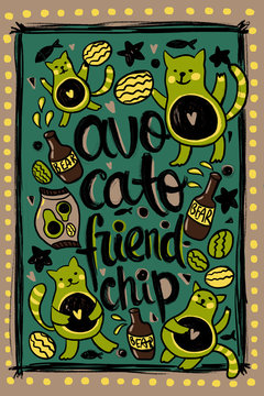 Avocato friendchip funny doodle illustration