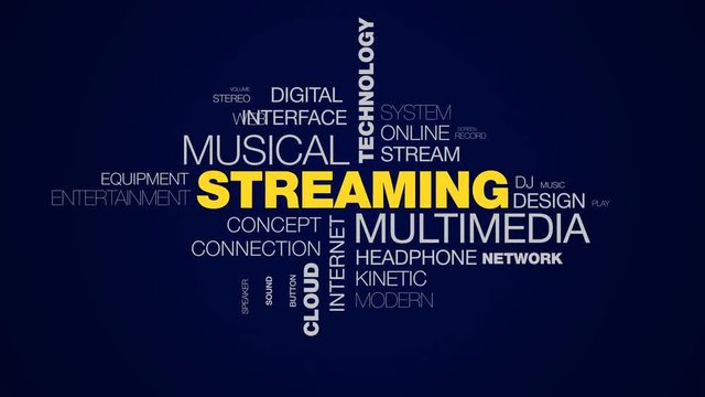 streaming multimedia musical technology media netflix mobile radio tune cloud server animated word cloud background in uhd 4k 3840 2160.