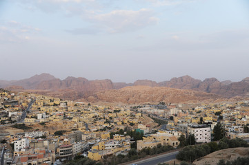 Fototapeta na wymiar panoramic view of wadi musa, Petra's village in Jordan
