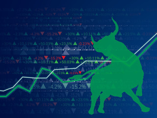 Bullish symbols on stock market vector illustration. vector Forex or commodity charts, on abstract background. The symbol of the the bull. The growing  market.