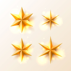 Christmas Golden Stars set on the white background. Vector illustration