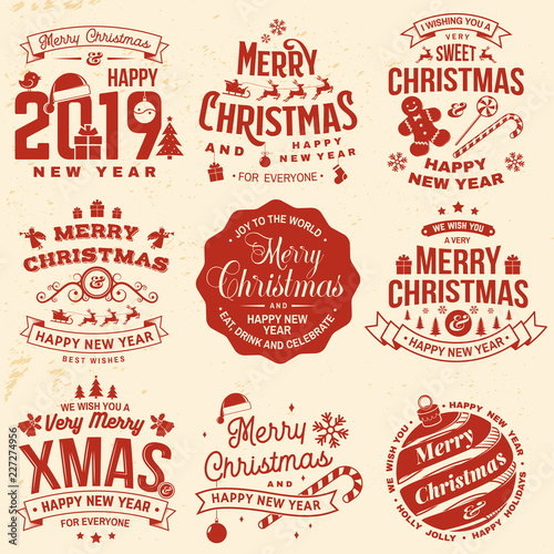 Set Of Merry Christmas And Happy New Year Stamp Sticker Set With Snowflakes Hanging Christmas Ball Santa Hat Candy Wall Mural Sivvector Set Of Merry Christmas And Happy New Year Stamp Sticker Set With Snowflakes Hanging Christmas Ball Santa Hat Candy Wall Mural Sivvector