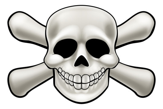 Cartoon pirate skull and crossbones skeleton illustration