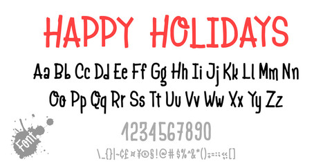 Happy holidays. Hand drawn typeface set isolated on white. Vector logo font. Typography alphabet for your designs: logo, typeface, card, wedding invitation.