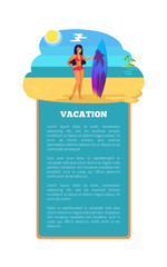 Vacation Summer Poster Girl Surfboard at Coastline