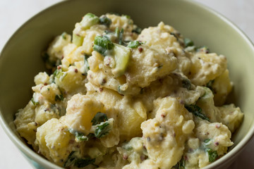 Traditional German Style Potato Salad with Mayonnaise and Mustard Seeds / Kartoffelsalat