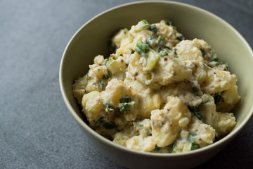 Traditional German Style Potato Salad with Mayonnaise and Mustard Seeds / Kartoffelsalat