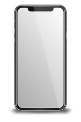 Smart phone with blank screen isolated on white background.