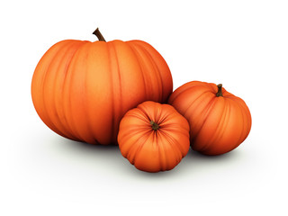 Three Orange Pumpkin on White Background