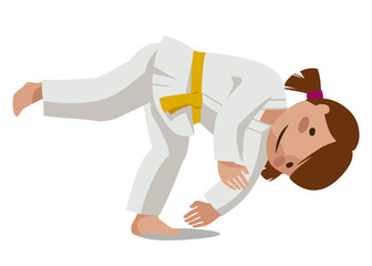 Vector illustration of a child in uniform. Tachi waza Mae ukemi. Suitable for oriental martial arts such as aikido, judo, karate, jiu-jitsu, budo