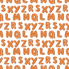 Gingerbread cookies alphabet holidays ginger cookie font text food biscuit xmas letter vector seamless pattern background illustration
