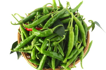 garden fresh green and red chili pepper in white background