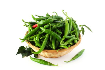garden fresh green and red chili pepper in white background