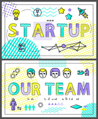 Start Up and Our Team Set Vector Illustration