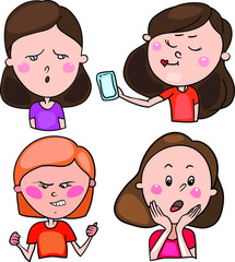 The set includes color drawings in the vector, images of children, teenagers, schoolchildren, in a cartoon style, in different images and with different moods and emotions