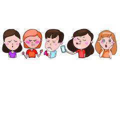 The set includes color drawings in the vector, images of children, teenagers, schoolchildren, in a cartoon style, in different images and with different moods and emotions