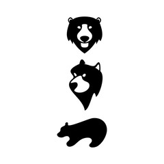 bear silhouette logo, vector illustration. set of three bear logo