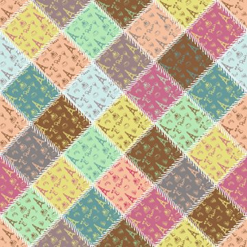 patchwork pattern with france objects memories