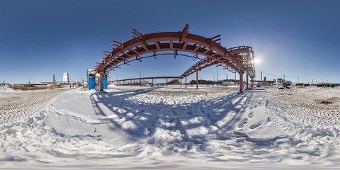 full seamless panorama 360 angle view in winter snow field place site construction of a mining...