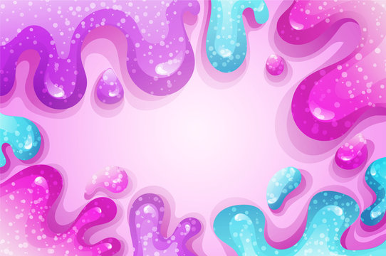 Glitter slime dripping on pink background. Glossy texture with girly colors of pink and purple. Vector illustration.