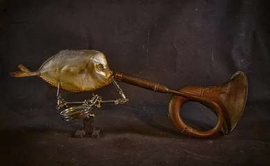Still Life Fish and Trumpet, antique styling © i_valentin