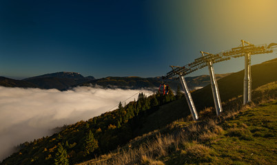 Fototapeta na wymiar Azuga resort on top of the mountain gondola
