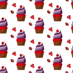 Halloween Spooky Cupcake. Vector illustration. Seamless pattern. Flat.