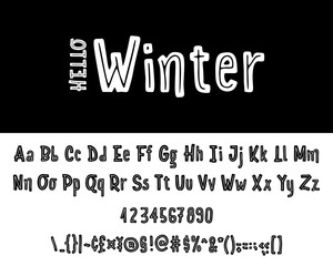 Hello Winter. Hand drawn typeface set isolated on white. Vector logo font. Typography alphabet for your designs: logo, typeface, card, wedding invitation.