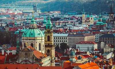 Foto op Plexiglas Czech republic, Prague city panorama. City Prague panoramic view, cityscape, gothic medieval architecture. © alicefoxartbox
