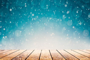 hot coffee on the table on a winter background