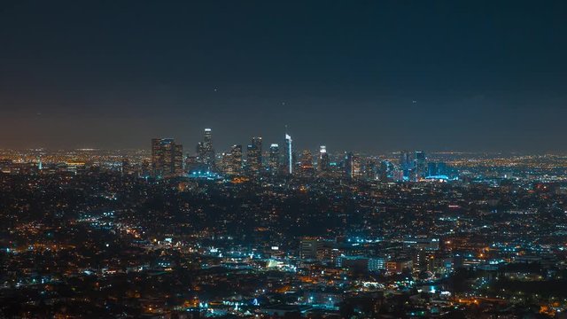 Los Angeles downtown at night. Timelapse