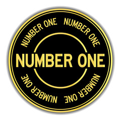 Gold and black color sticker in word number one on white background