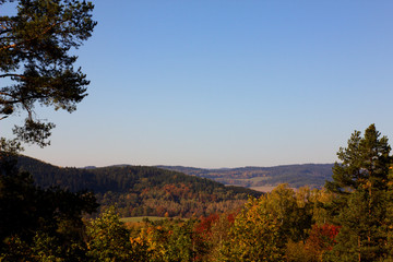 Fototapeta premium Rural countryside landscape of autumn and summer country.