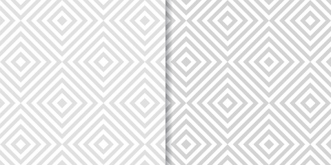 Light gray geometric ornaments. Set of seamless patterns