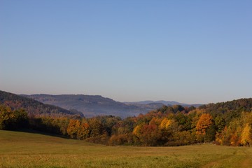 Rural countryside landscape of autumn and summer country.