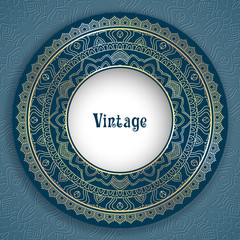 Vintage ornamental round frame for greeting card, invitation or packaging design