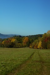 Fototapeta premium Rural countryside landscape of autumn and summer country.